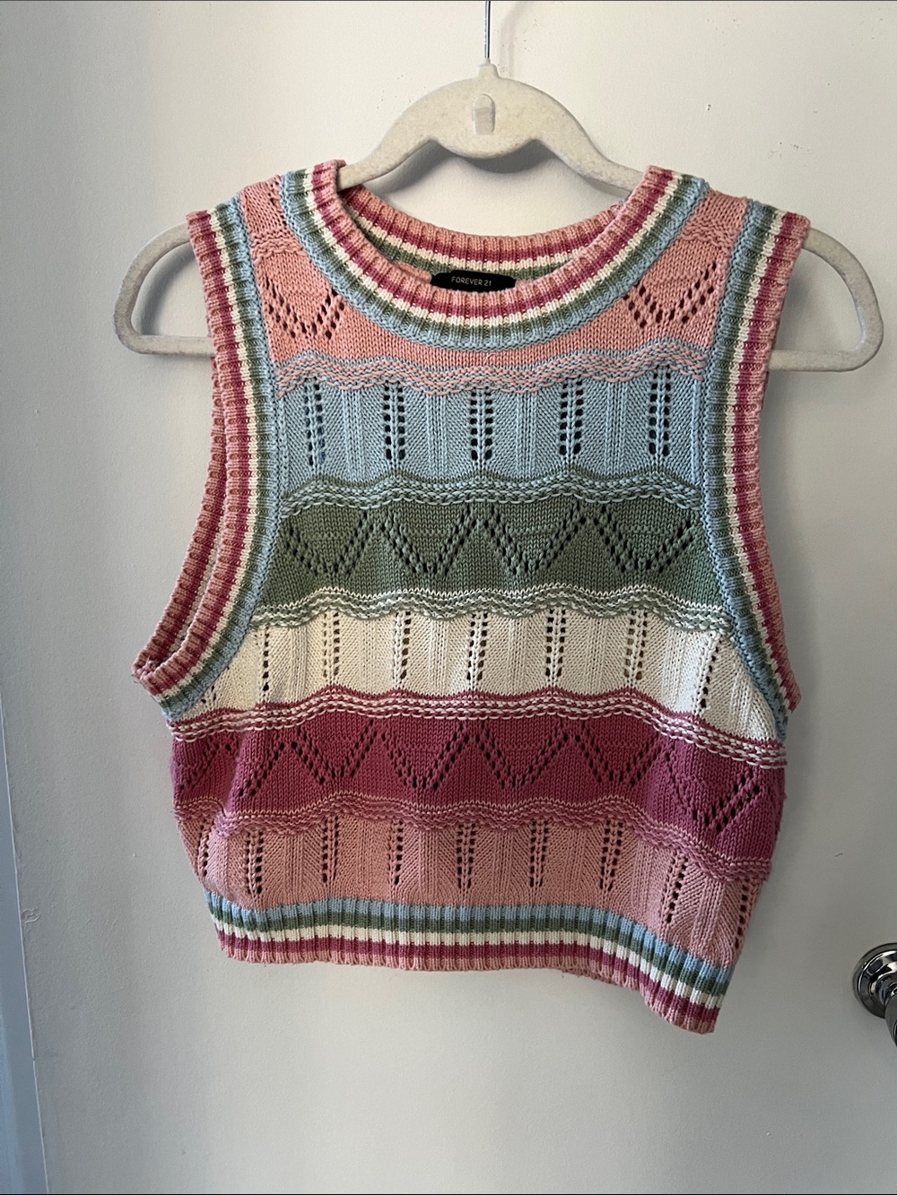 Forever 21 Pastel Multi-Stripe Knit Cropped Tank